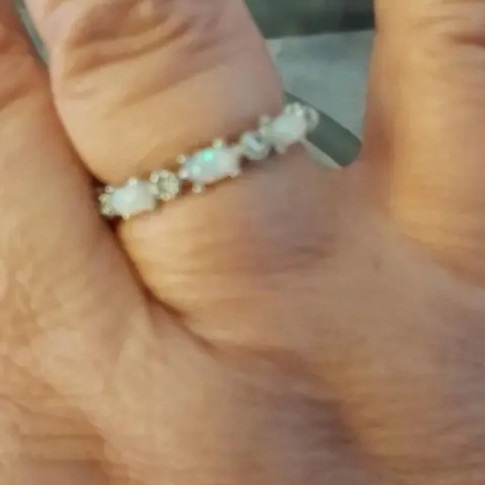 Elegant Opal and Silvery Women's Ring Sz 6